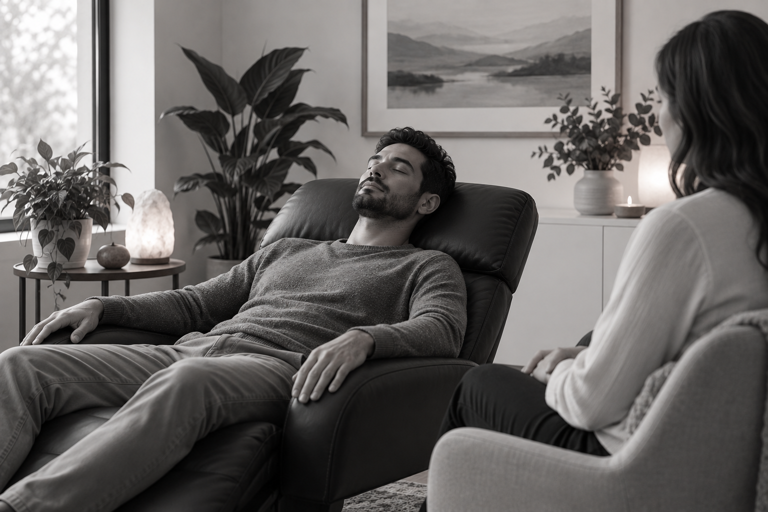 Clinical hypnotherapy session with a client and practitioner